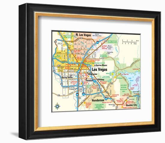 Las Vegas Nevada Area Map-null-Framed Art Print