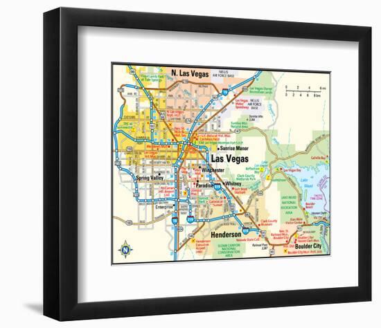 Las Vegas Nevada Area Map-null-Framed Art Print