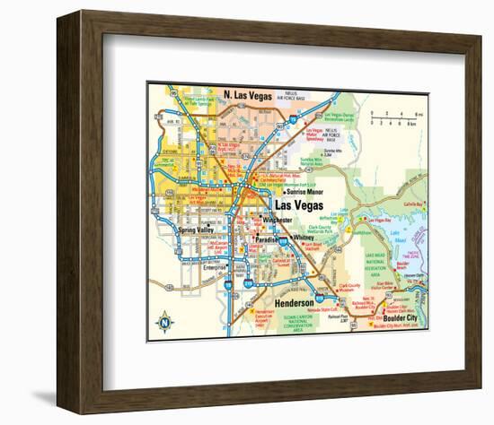 Las Vegas Nevada Area Map-null-Framed Art Print