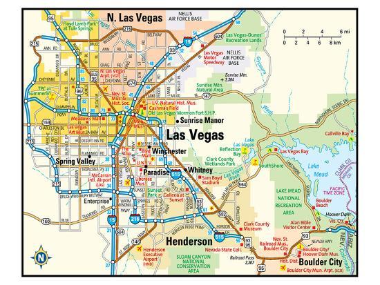 Las Vegas Nevada Area Map Art Print Art Com A Map Of Las Vegas Nevada