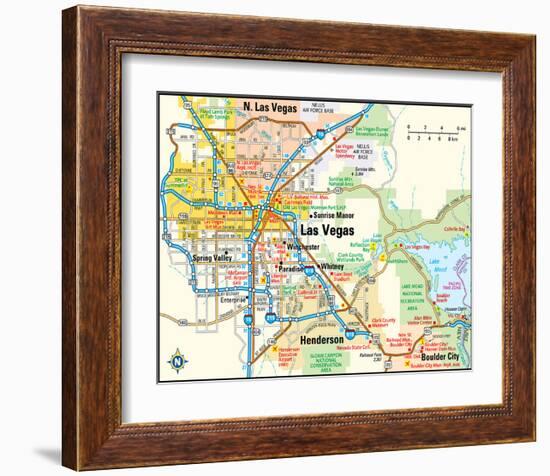 Las Vegas Nevada Area Map-null-Framed Art Print