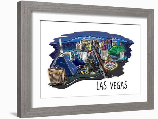 Las Vegas, Nevada - Cityscape - Line Drawing-Lantern Press-Framed Art Print