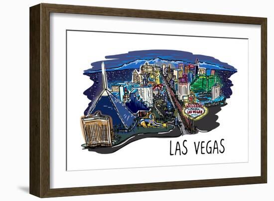 Las Vegas, Nevada - Cityscape - Line Drawing-Lantern Press-Framed Art Print