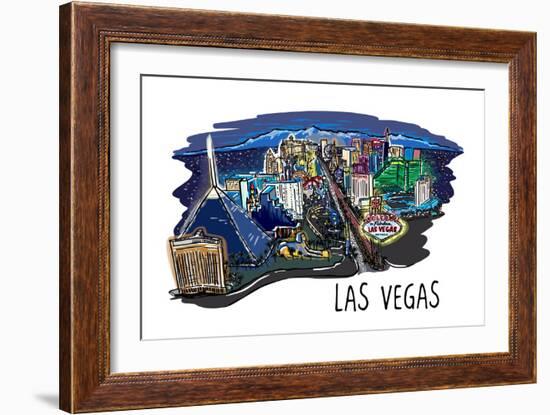 Las Vegas, Nevada - Cityscape - Line Drawing-Lantern Press-Framed Art Print