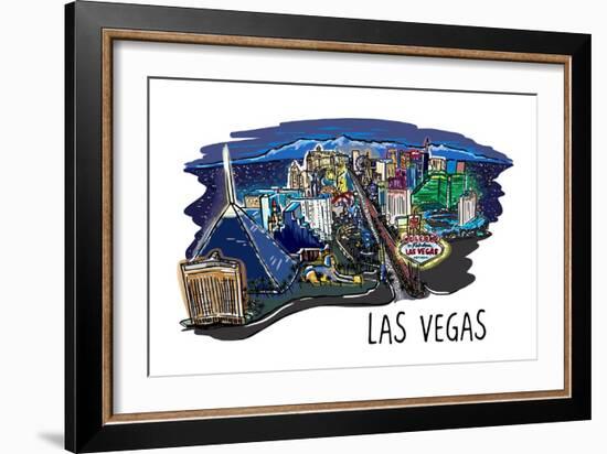 Las Vegas, Nevada - Cityscape - Line Drawing-Lantern Press-Framed Art Print