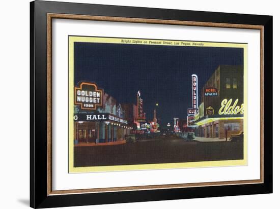 Las Vegas, Nevada - Fremont Street Scene at Night-Lantern Press-Framed Art Print