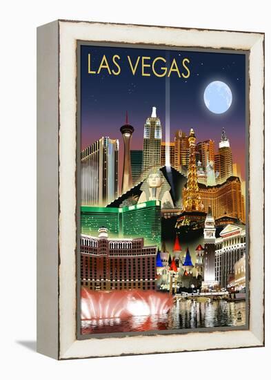 Las Vegas, Nevada - Las Vegas at Night-Lantern Press-Framed Stretched Canvas