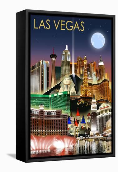 Las Vegas, Nevada - Las Vegas at Night-Lantern Press-Framed Stretched Canvas