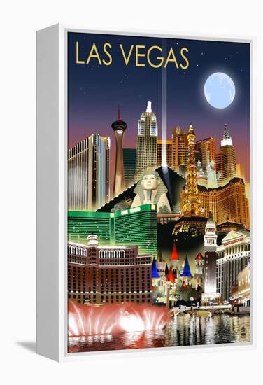 Las Vegas, Nevada - Las Vegas at Night-Lantern Press-Framed Stretched Canvas