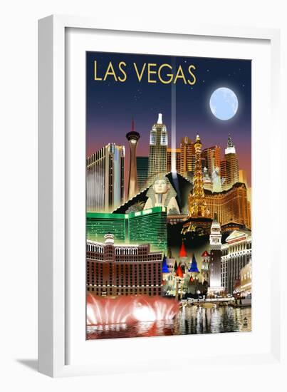 Las Vegas, Nevada - Las Vegas at Night-Lantern Press-Framed Premium Giclee Print