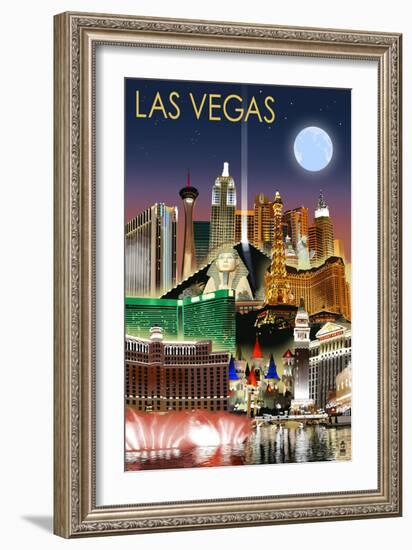 Las Vegas, Nevada - Las Vegas at Night-Lantern Press-Framed Art Print