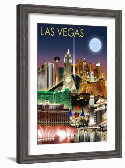 Las Vegas, Nevada - Las Vegas at Night-Lantern Press-Framed Art Print