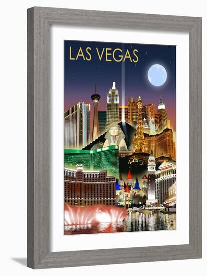 Las Vegas, Nevada - Las Vegas at Night-Lantern Press-Framed Art Print