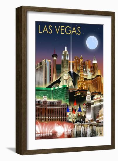 Las Vegas, Nevada - Las Vegas at Night-Lantern Press-Framed Art Print