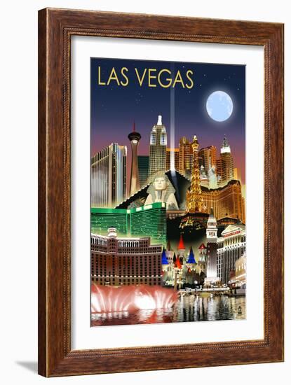 Las Vegas, Nevada - Las Vegas at Night-Lantern Press-Framed Art Print