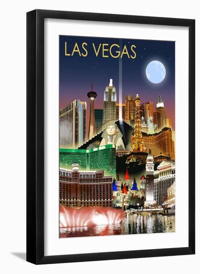 Las Vegas, Nevada - Las Vegas at Night-Lantern Press-Framed Art Print