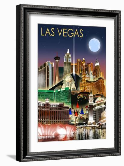 Las Vegas, Nevada - Las Vegas at Night-Lantern Press-Framed Art Print