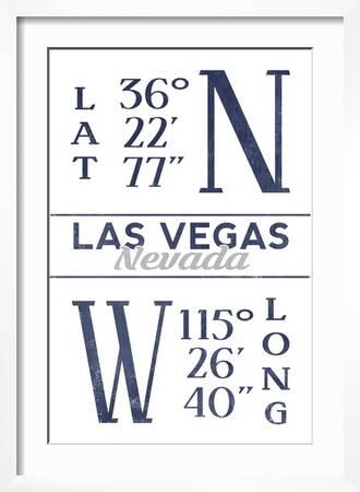 'Las Vegas, Nevada - Latitude and Longitude (Blue)' Art Print - Lantern  Press | Art.com