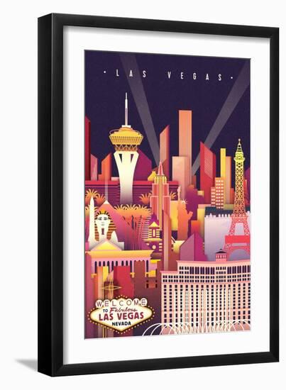 Las Vegas, Nevada - Neon Skyline - Lantern Press Artwork-Lantern Press-Framed Premium Giclee Print