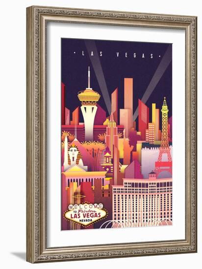 Las Vegas, Nevada - Neon Skyline - Lantern Press Artwork-Lantern Press-Framed Art Print