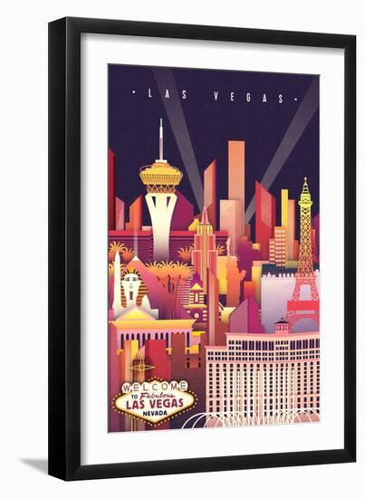 Las Vegas, Nevada - Neon Skyline - Lantern Press Artwork-Lantern Press-Framed Art Print