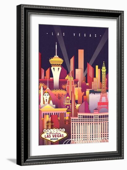 Las Vegas, Nevada - Neon Skyline - Lantern Press Artwork-Lantern Press-Framed Art Print