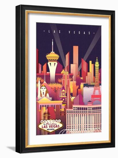 Las Vegas, Nevada - Neon Skyline - Lantern Press Artwork-Lantern Press-Framed Art Print