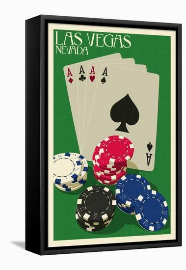 Las Vegas, Nevada - Poker Cards and Chips-Lantern Press-Framed Stretched Canvas