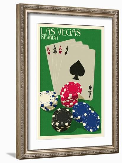 Las Vegas, Nevada - Poker Cards and Chips-Lantern Press-Framed Art Print