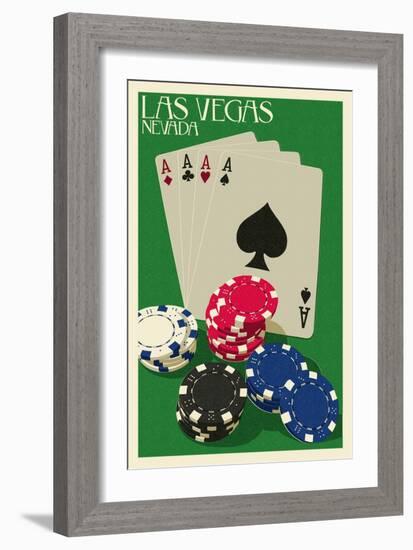 Las Vegas, Nevada - Poker Cards and Chips-Lantern Press-Framed Art Print