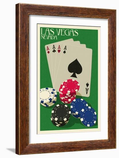 Las Vegas, Nevada - Poker Cards and Chips-Lantern Press-Framed Art Print