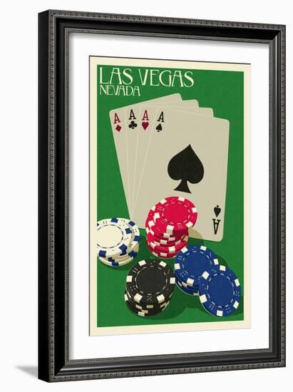 Las Vegas, Nevada - Poker Cards and Chips-Lantern Press-Framed Art Print