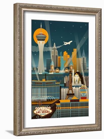 Las Vegas, Nevada - Retro Skyline (no text)-Lantern Press-Framed Art Print