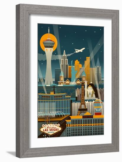 Las Vegas, Nevada - Retro Skyline (no text)-Lantern Press-Framed Art Print