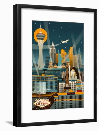 Las Vegas, Nevada - Retro Skyline (no text)-Lantern Press-Framed Art Print