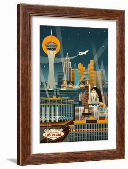 Las Vegas, Nevada - Retro Skyline (no text)-Lantern Press-Framed Art Print