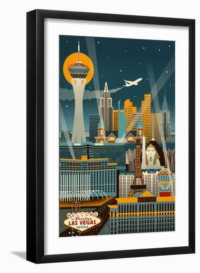 Las Vegas, Nevada - Retro Skyline (no text)-Lantern Press-Framed Art Print