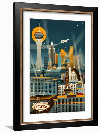 Las Vegas, Nevada - Retro Skyline (no text)-Lantern Press-Framed Art Print