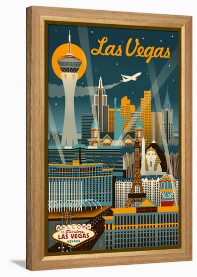 Las Vegas, Nevada - Retro Skyline-Lantern Press-Framed Stretched Canvas