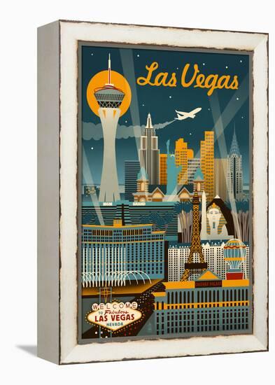 Las Vegas, Nevada - Retro Skyline-Lantern Press-Framed Stretched Canvas