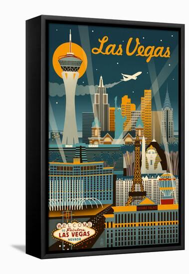 Las Vegas, Nevada - Retro Skyline-Lantern Press-Framed Stretched Canvas