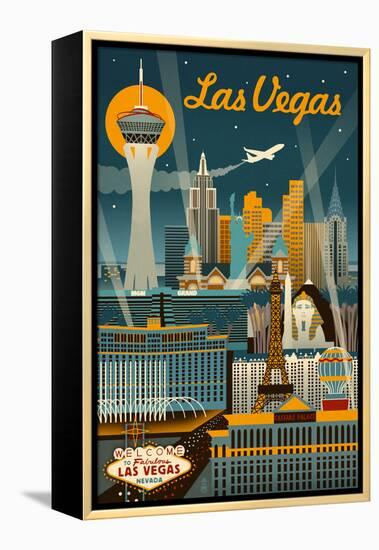 Las Vegas, Nevada - Retro Skyline-Lantern Press-Framed Stretched Canvas