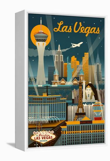 Las Vegas, Nevada - Retro Skyline-Lantern Press-Framed Stretched Canvas