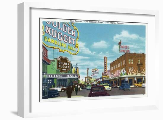 Las Vegas, Nevada, View of the Famous Old Fremont Street-Lantern Press-Framed Art Print