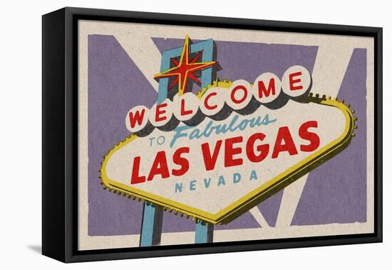 Las Vegas, Nevada - Welcome Sign Woodblock-Lantern Press-Framed Stretched Canvas