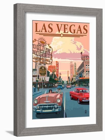 Las Vegas Old Strip Scene-Lantern Press-Framed Premium Giclee Print