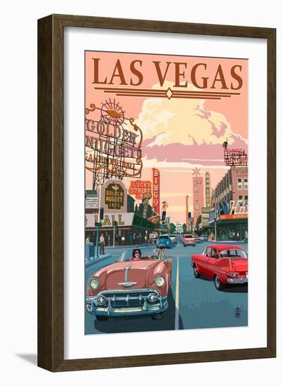 Las Vegas Old Strip Scene-Lantern Press-Framed Premium Giclee Print