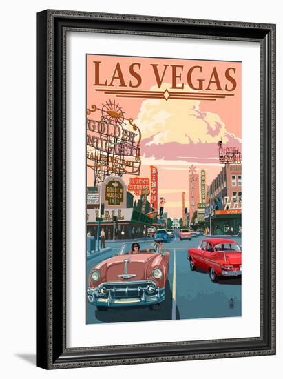 Las Vegas Old Strip Scene-Lantern Press-Framed Premium Giclee Print