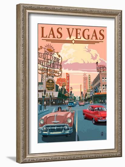 Las Vegas Old Strip Scene-Lantern Press-Framed Art Print