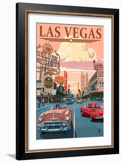 Las Vegas Old Strip Scene-Lantern Press-Framed Art Print